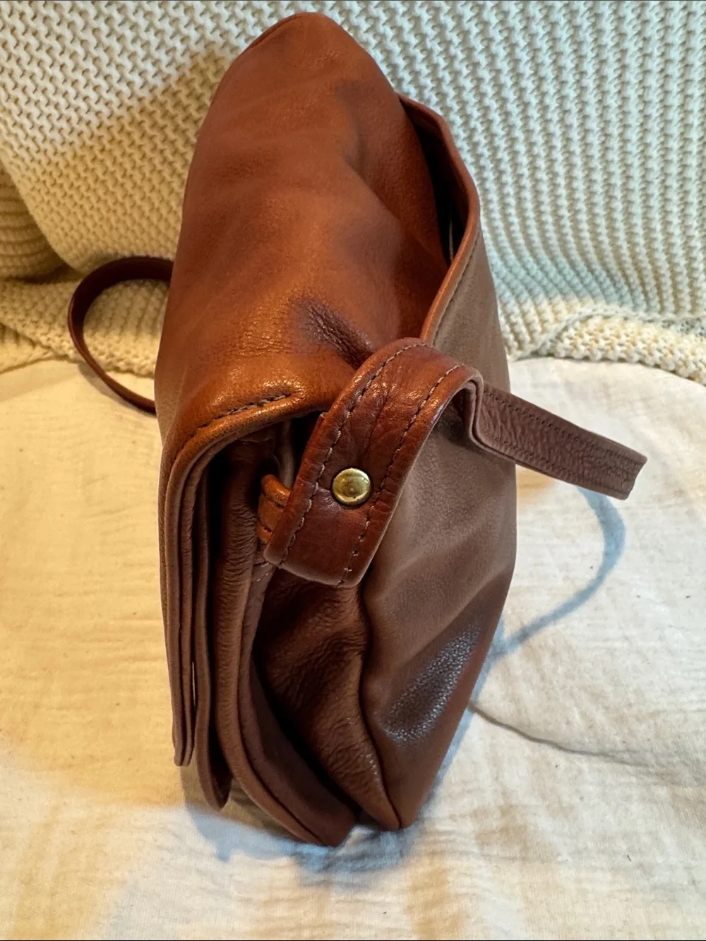 Victoria Leather   Cognac Leather Messenger Crossbody